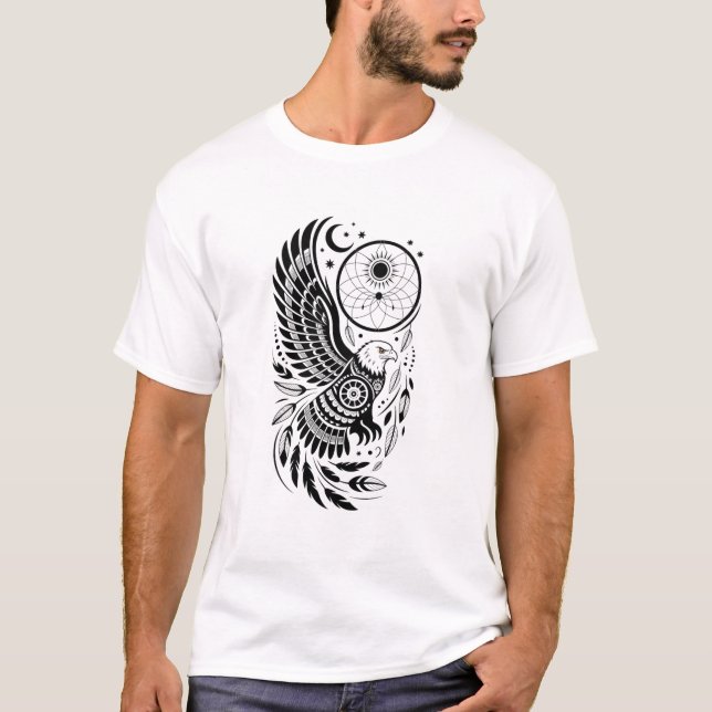 Mystisk Tribal Örn Drömfångare Andlighet T Shirt (Framsida)