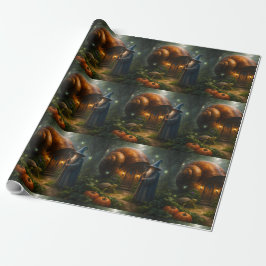Mystisk trollkarl och glödande pumpaskog premium m presentpapper