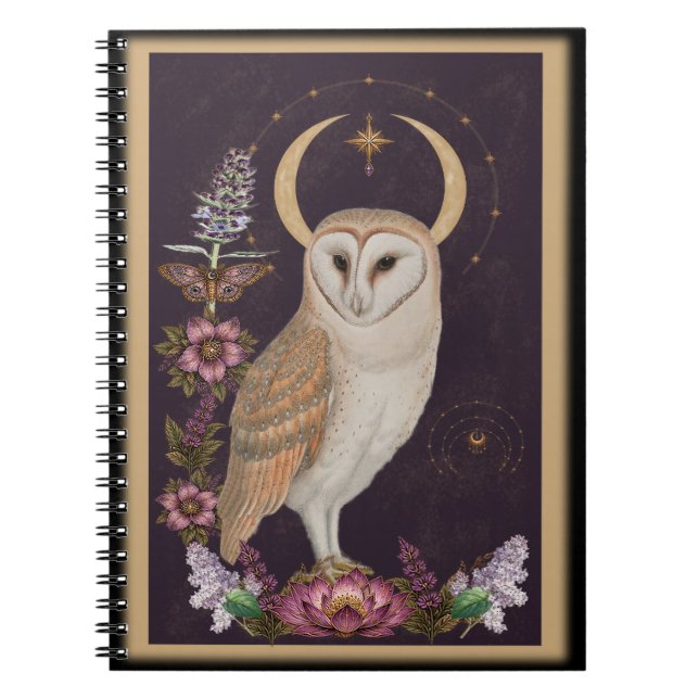 Mystisk Uggla - Botanisk & Celestial Anteckningsbo Anteckningsbok (Framsidan)