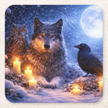 Mystisk uggla varg korp ljus vinter snö
