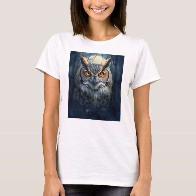 Mystisk Ugglaveckningskonst | Mörk Skog Måne Uggla T Shirt (Framsida)