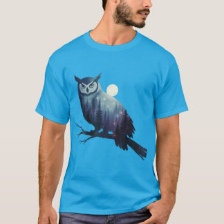 Mystisk Uggle Siluett Fullmåne Stjärnklar Natt T Shirt