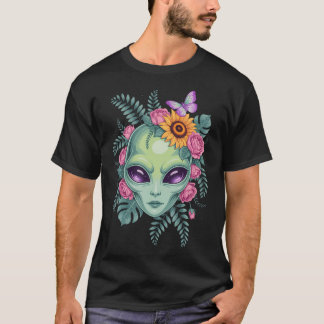 Mystisk utomjordisk blomgrafisk med solrosbutte t shirt