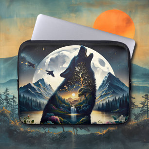 Mystisk Varg Howling vid Måne Surreal Laptop Fodral