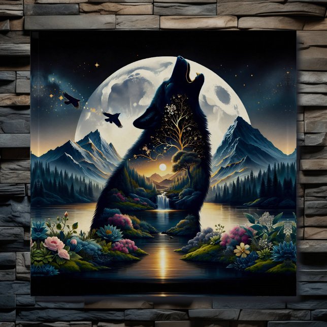 Mystisk Varg Howling vid Måne Surreal Personlig Poster (Skapare uppladdad)