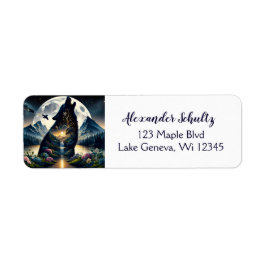Mystisk Varg Howling vid Måne Surreal Personlig Returadress Etikett