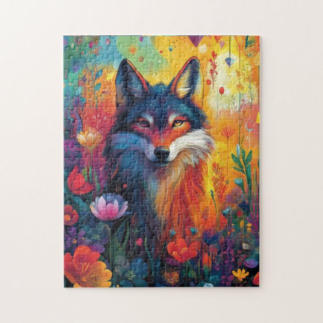 Mystisk varg i ett drömliknande landskap pussel (Vertikal)