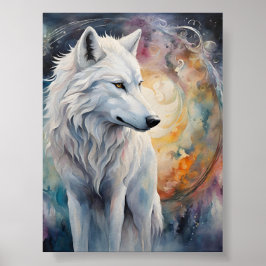 Mystisk varg i färgernas magi poster