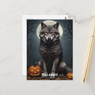 Mystisk varg med pumpa Halloween-konst Vykort