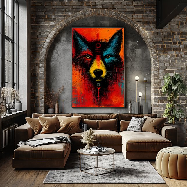 Mystisk vargansikte i färgfält expressionistiskt  poster (Skapare uppladdad)