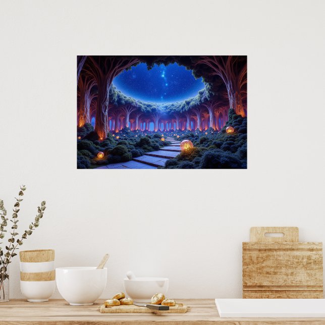 Mystisk vinkling av träd i en surreal trädgård poster (Kök)