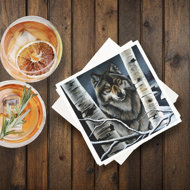 Mystisk Vinter Alfavarg Björkskog Vilda Djur Pappersservett (Skapare uppladdad)