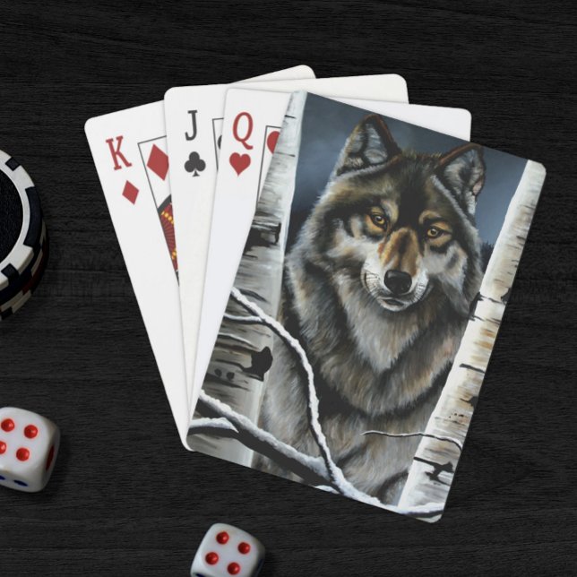 Mystisk Vinter Alfavarg Björkskogs Vilda Djur Casinokort (Skapare uppladdad)