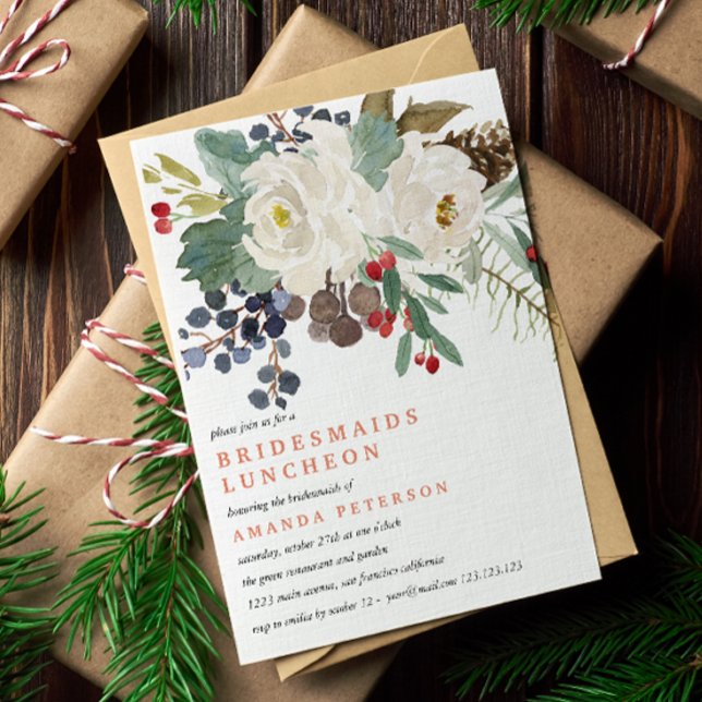 Mystisk vinter | Bridesmaids Luncheon Bröllop V2 Inbjudningar (Winter Bridesmaid luncheon party or bridal shower. Perfect for Christmas celebration or event)