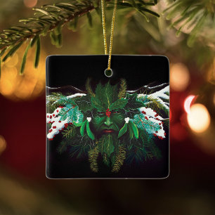 Mystisk Vinterfantasi Grön Man Keltisk Pagan Julgransprydnad Keramik