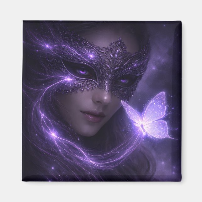 Mystisk Violett Maskerad Fjäril Fantasi Magnet (Framsidan)