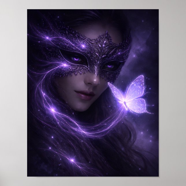 Mystisk Violett Maskerad Fjäril Fantasi Poster (Framsidan)