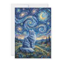 Mystisk vit katt och kosmisk himmel | Fantasy