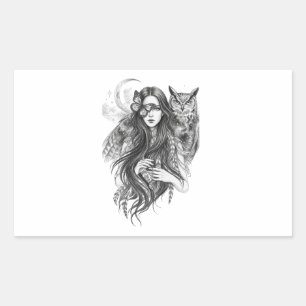 Mystisk Wiccan Häxa & Uggla Mörk Folklore Vinyldek Rektangulärt Klistermärke