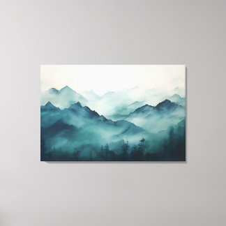 Mystiska berg i Fog och den fantastiska skogen Canvastryck