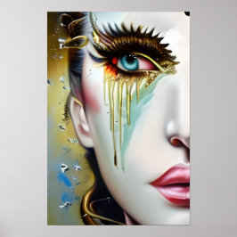 Mystiska Eteriska Vackra Kvinnor med Guld Tårar Poster