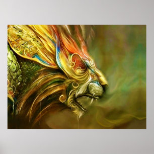 Mystiska fantasilion'sens huvud profilerar poster