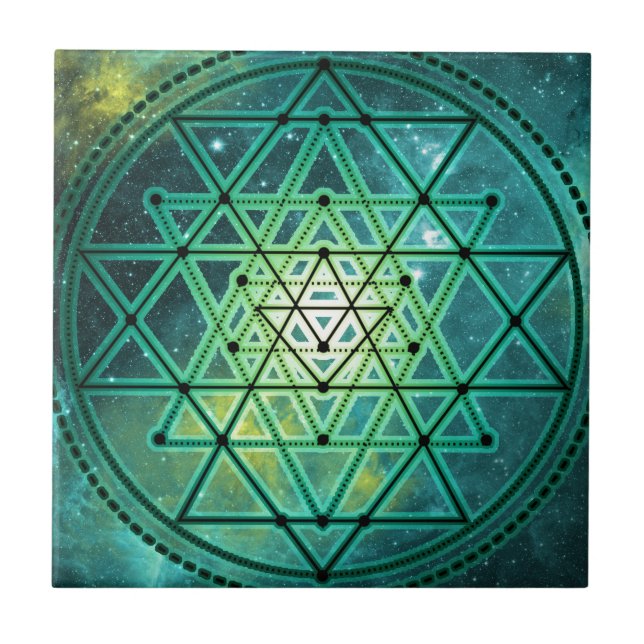 Mystiska gröna Sri Yantra Kakelplatta (Framsidan)