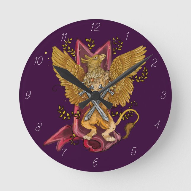 Mystiska Gryphon med svärd Rund Klocka (Framsida)