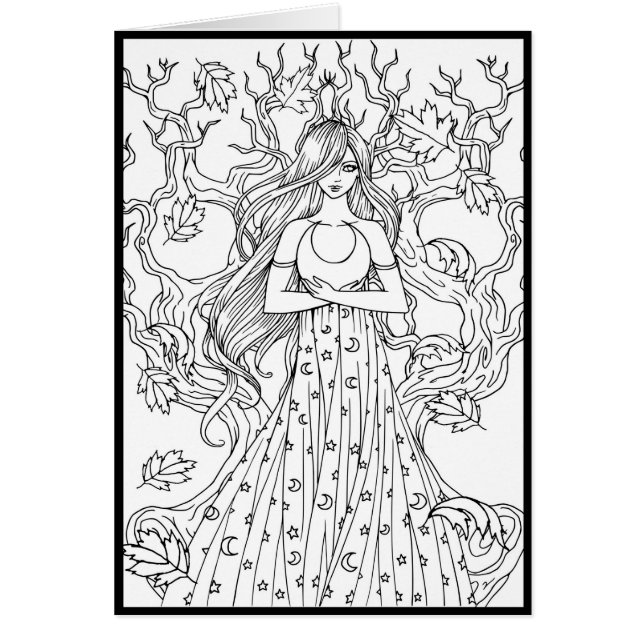 Mystiska halvmånsfärgkort för fannasfärfärg i Måne Hälsningskort (Framsidan)