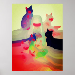 Mystiska katter & andar – Levande abstrakt animeko Poster
