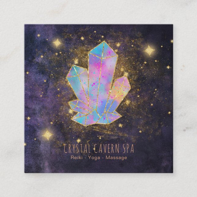 *~* Mystiska kristaller Guld Glitter Stars och stj Fyrkantigt Visitkort (Framsida)