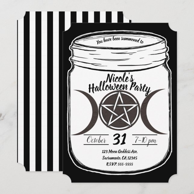 Mystiska Magiska Månar Murad Glas Halloweenfest Inbjudningar (Fram/baksida)
