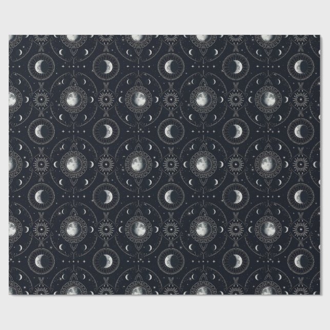 Mystiska månfaser Celestial gothic mönster Presentpapper (Platt)