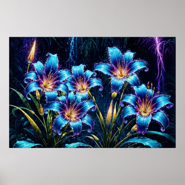 Mystiska neonliljor botaniska naturväxter poster (Framsidan)