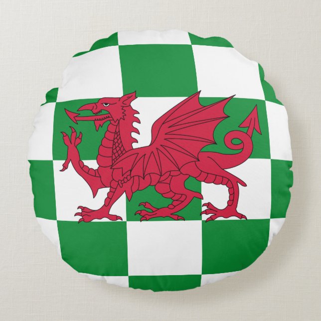 Mystiska röda keltiska drakflaggan i Wales Rund Kudde (Framsidan)