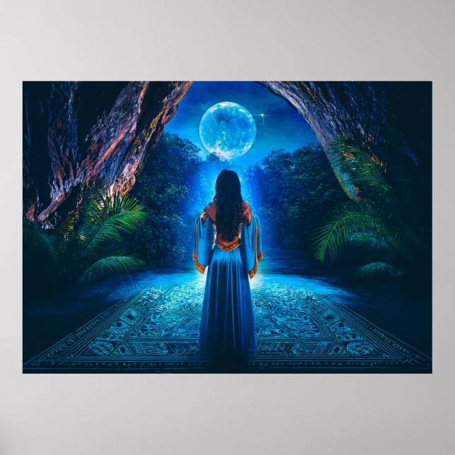 Mystiska scenen i fullt måne kväll (AI) Poster (Framsidan)