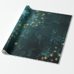 Mystiska stjärnor presentpapper<br><div class="desc">Vintage teal ro som är papper med ljusa guld-stjärnor.</div>