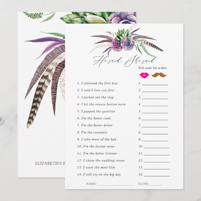 Mystiska succulars Möhippa spel Inbjudningar (Fram/baksida)