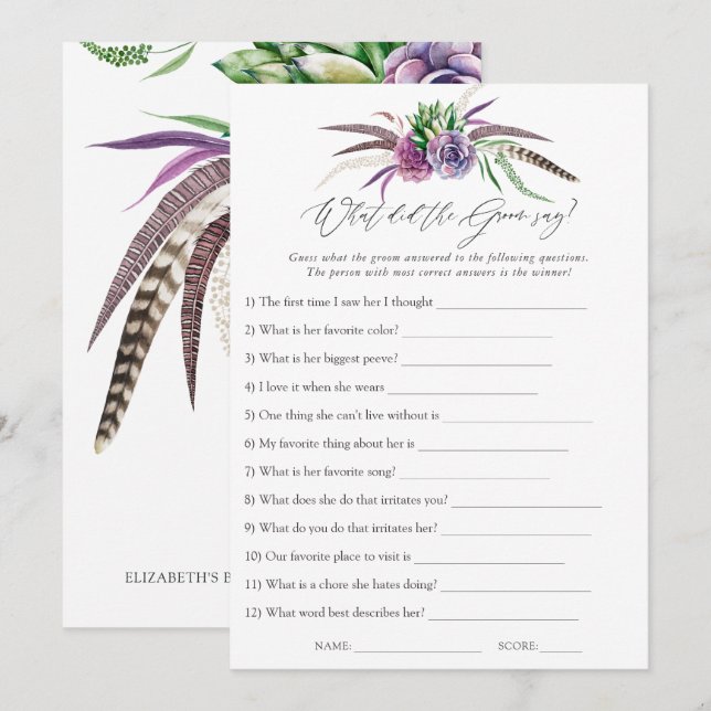 Mystiska succulars Möhippa spel Inbjudningar (Fram/baksida)