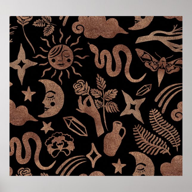 Mystiska symboler: orm, sol, måne. poster (Framsidan)