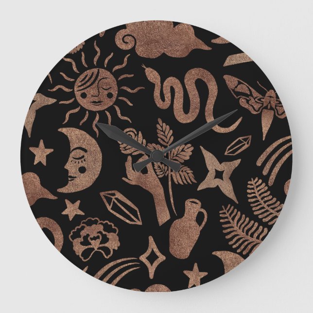 Mystiska symboler: orm, sol, måne. stor klocka (Framsida)