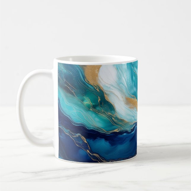 Mystiska tidvatten: Kobolt och teal-konstens värld Kaffemugg (Vänster)