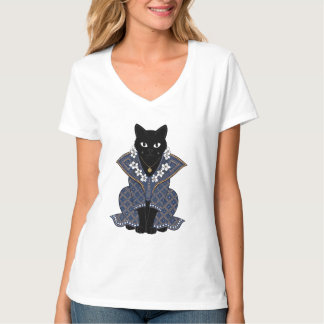 Mystiskt blå batik kattdrottning grafisk t-shirt
