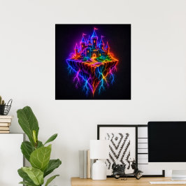 Mystiskt Glödande Fort på en Flytande Ö Konst Poster