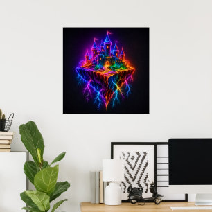Mystiskt Glödande Fort på en Flytande Ö Konst Poster