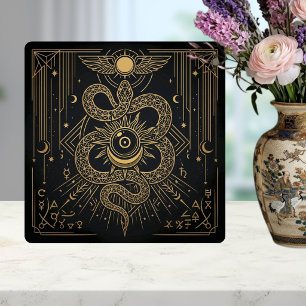 Mystiskt Guld Orm Sol Celestial Astrologi Konst Kakelplatta