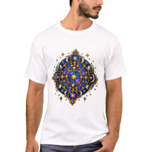Mystiskt himmelskt symbol guld blå kosmisk emblem