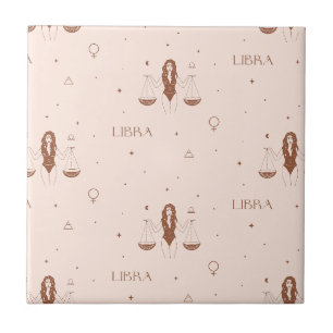 Mystiskt Libra Zodiakmönster i Rosa och Brun Kakelplatta
