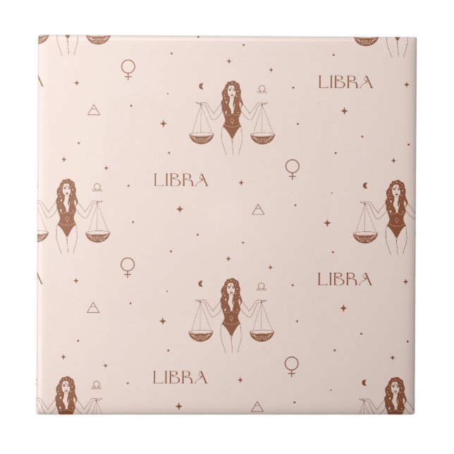 Mystiskt Libra Zodiakmönster i Rosa och Brun Kakelplatta (Framsidan)