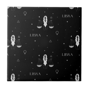 Mystiskt Libra Zodiakmönster i svart och vitt Kakelplatta